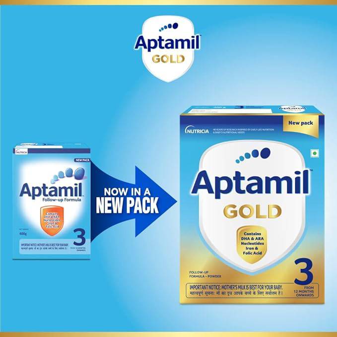 Aptamil Gold Follow Up Infant Formula Milk Powder for Babies - Stage 3 ( 12 month onwards ) - 400gm - BIB Pack - ANJANI MEDICAL