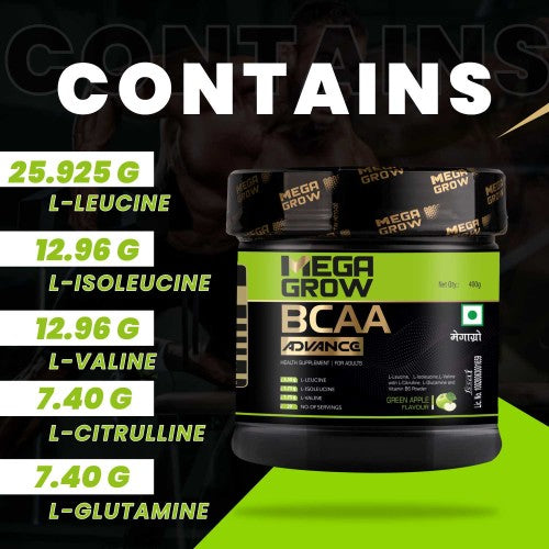 Megagrow BCAA advance supplement powder green apple flavor 400gm - ANJANI MEDICAL