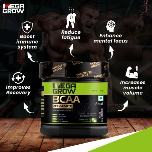 Megagrow BCAA advance supplement powder green apple flavor 400gm - ANJANI MEDICAL