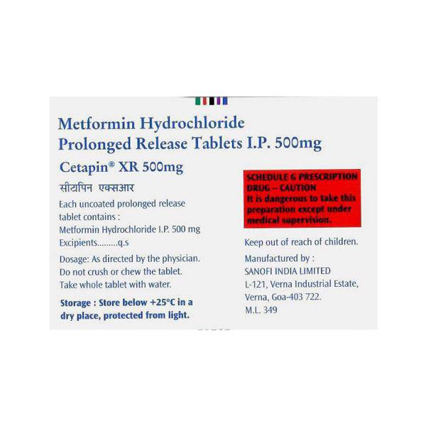CETAPIN XR 500mg Tablet 20's - ANJANI MEDICAL