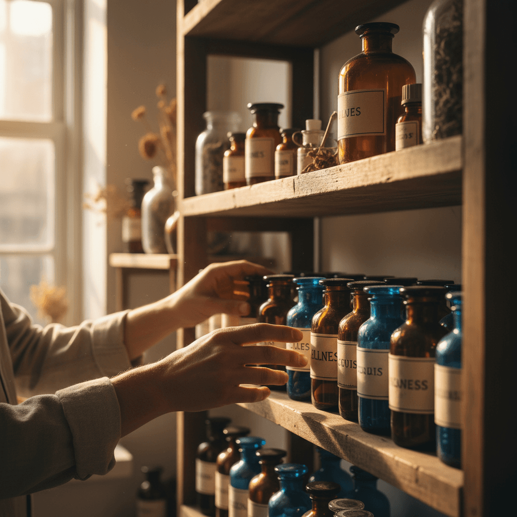 Prescription medicines organized in pharmacy