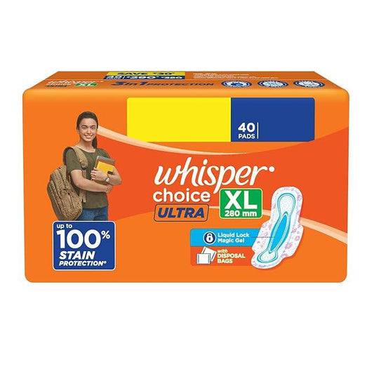 Whisper Choice Sanitary Pads with Wings for Women, XL, 40s Napkins - ANJANI MEDICAL