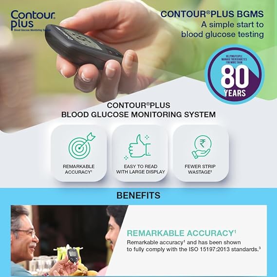 CONTOUR PLUS BLOOD GLUCOSE MONITOR, Glucometer with 25 free test strips| Accurate Diabetes testing kit - ANJANI MEDICAL