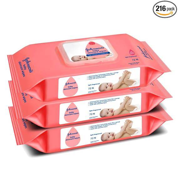 Johnson's Baby Wet Wipes | Alcohol & Soap Free | Prevents Rashes & Redness | 216 Wipes - ANJANI MEDICAL