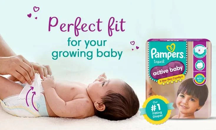 Pampers Active Baby Taped Diapers, Extra Large size diapers, (XL) 32 count, taped style custom fit - ANJANI MEDICAL