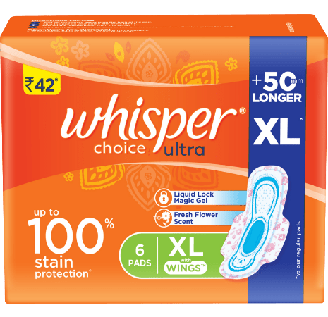 Whisper Choice Ultra Sanitary Pads,6 Xl Pads,Upto 100% Stain Protection All Day,Thin Pads With Magic Gel That Locks Liquid,Super Fast Absorption,Longer Length For Better Coverage,Disposable Wrapper - ANJANI MEDICAL