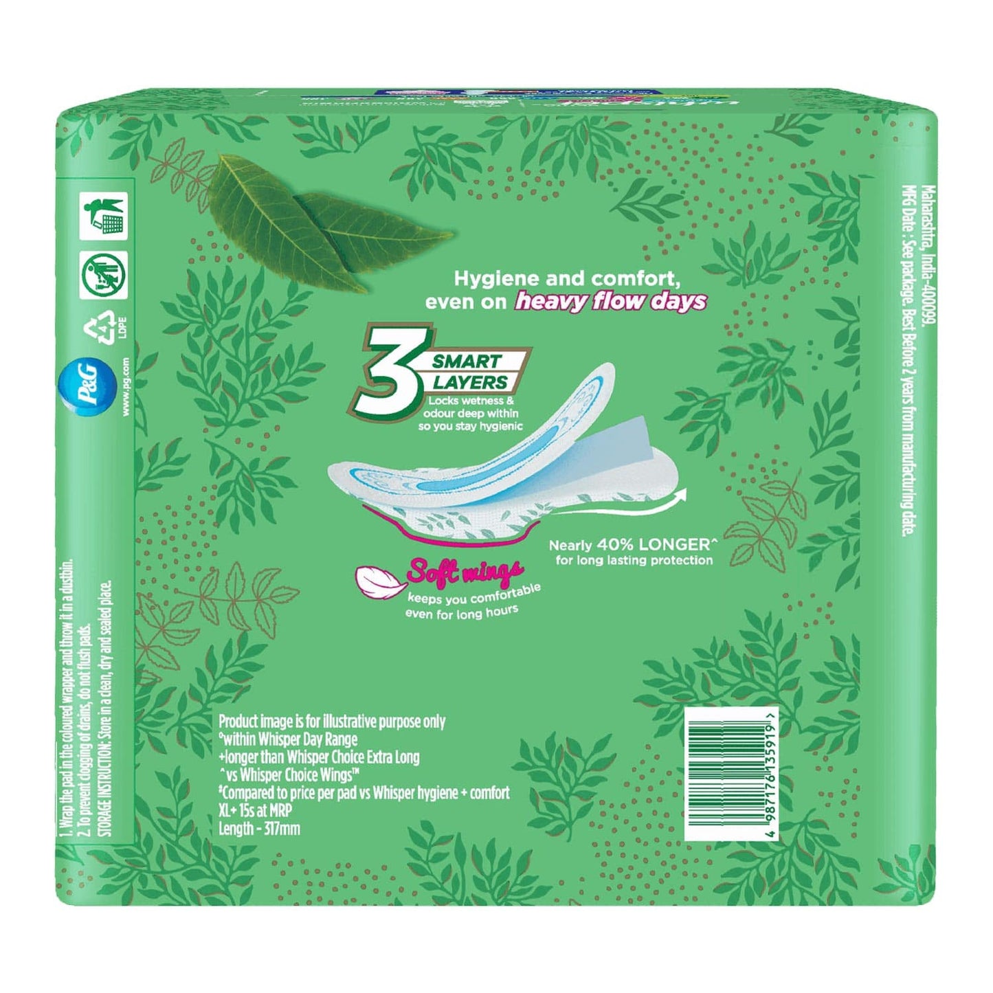 Whisper Ultra Clean Sanitary Pads for Women|60 thin Pads|XL+|Hygiene & Comfort|Soft Wings|Dry top sheet|Suitable for Heavy flow|Odour free|31.7 cm Long|With disposable wrap - ANJANI MEDICAL