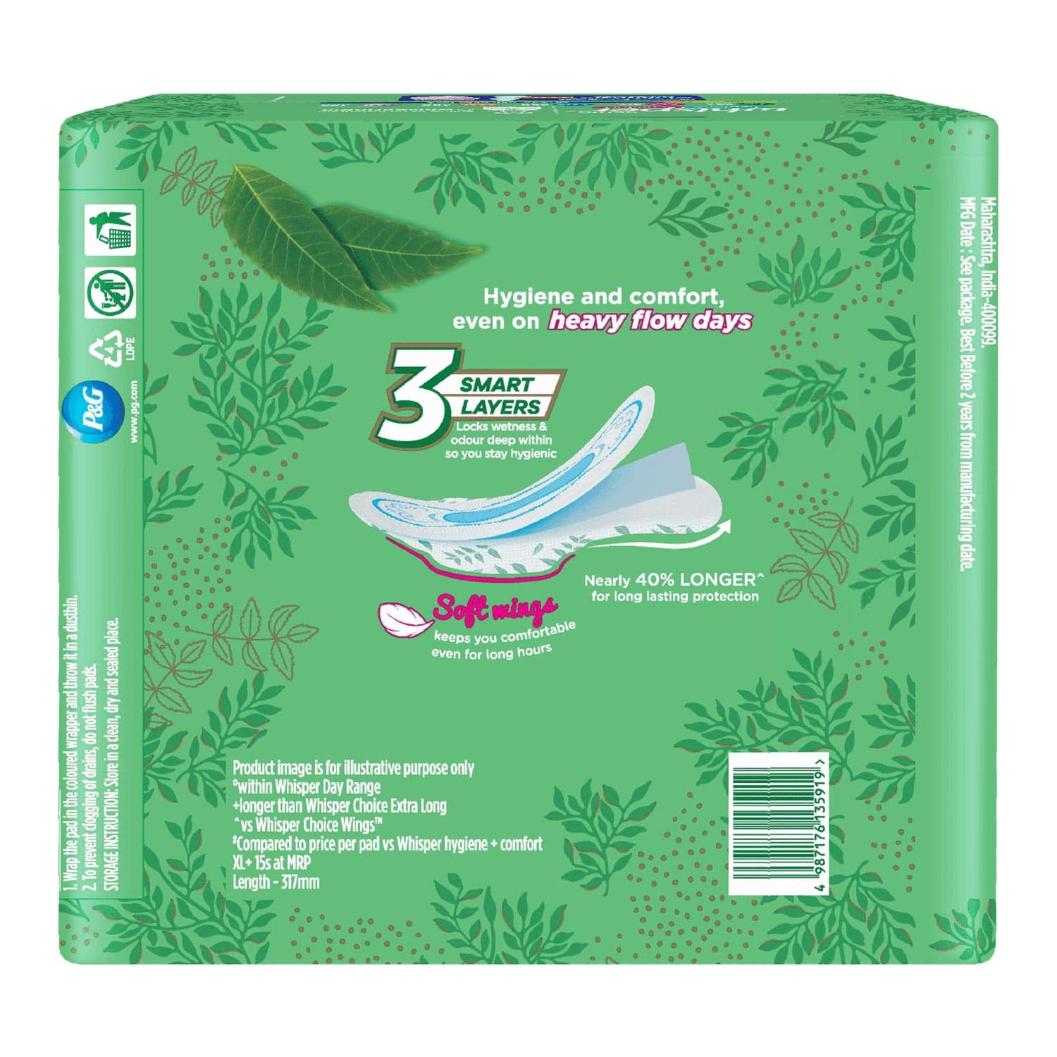 Whisper Ultra Clean Sanitary Pads for Women|60 thin Pads|XL+|Hygiene & Comfort|Soft Wings|Dry top sheet|Suitable for Heavy flow|Odour free|31.7 cm Long|With disposable wrap - ANJANI MEDICAL