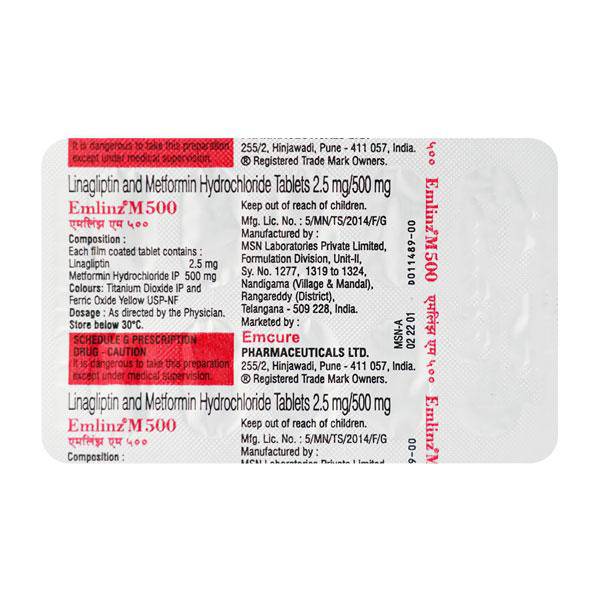 EMLINZ M 500 Tablet 10's - ANJANI MEDICAL