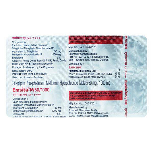EMSITA M 50/1000 Tablet 10's - ANJANI MEDICAL