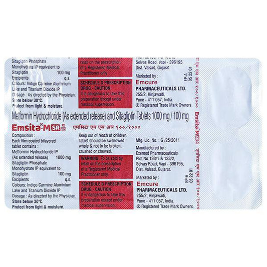EMSITA M SR 100/1000 Tablet 10's - ANJANI MEDICAL