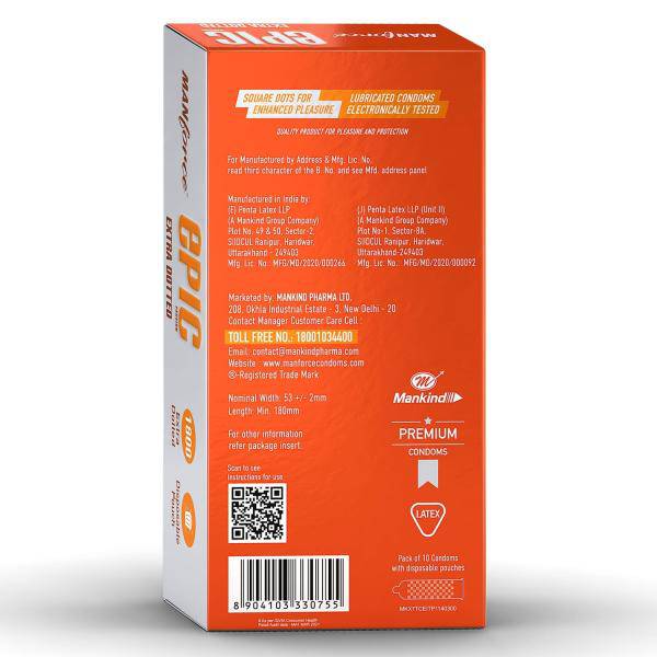 Manforce Epic Passion Extra Dotted Condoms - Orange 10's - ANJANI MEDICAL