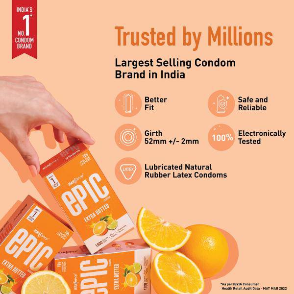 Manforce Epic Passion Extra Dotted Condoms - Orange 10's - ANJANI MEDICAL