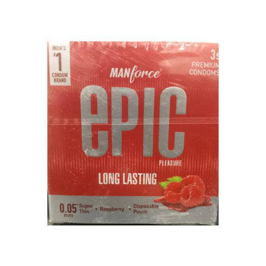 Manforce Epic Pleasure Long Lasting Condoms - Raspberry 3's - ANJANI MEDICAL