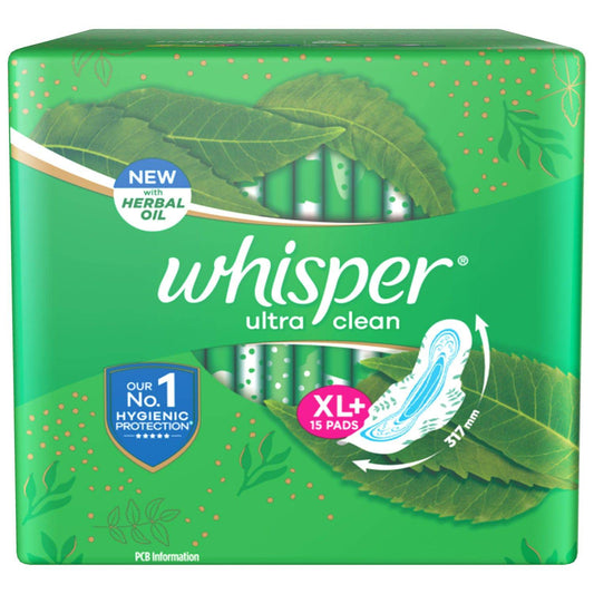 Whisper Ultra Clean Sanitary Pads for Women, XL+ 15 Napkins - ANJANI MEDICAL