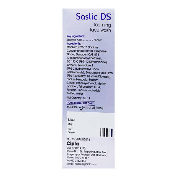 Saslic DS Face Wash Foam 60ml - ANJANI MEDICAL