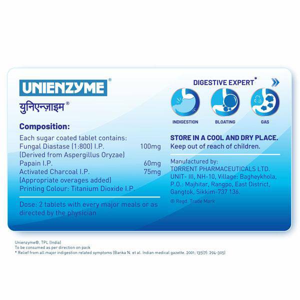 Unienzyme Tablet with Activated Charcoal | For Indigestion, Bloating & Gas | Stomach Care & Liver Care - ANJANI MEDICAL