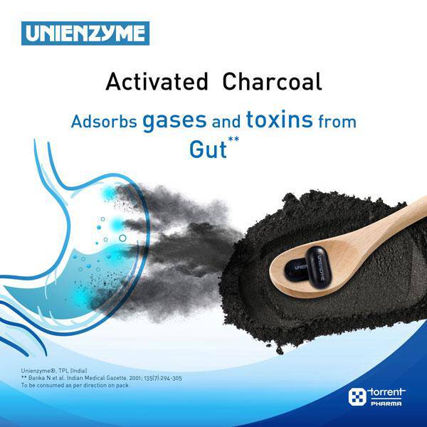 Unienzyme Tablet with Activated Charcoal | For Indigestion, Bloating & Gas | Stomach Care & Liver Care - ANJANI MEDICAL