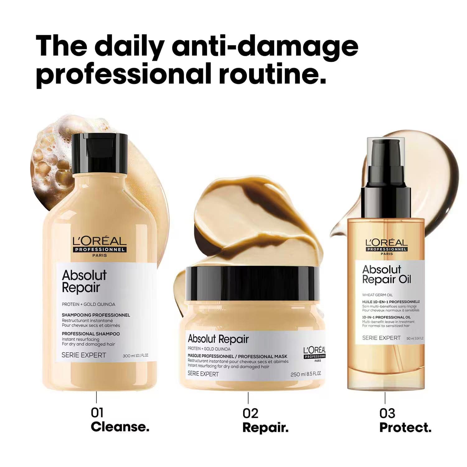 L'Oreal Professionnel Absolut Repair Shampoo For Dry and Damaged Hair (300 ml) With Wheat Protein - ANJANI MEDICAL